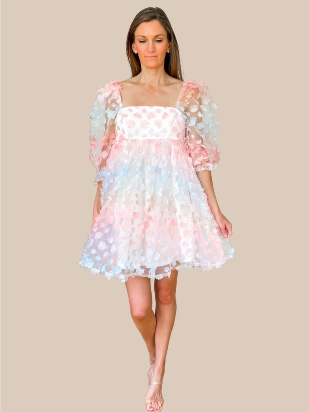 White & rainbow floral Storia baby doll dress SIZE Medium M - Picture 8 of 10